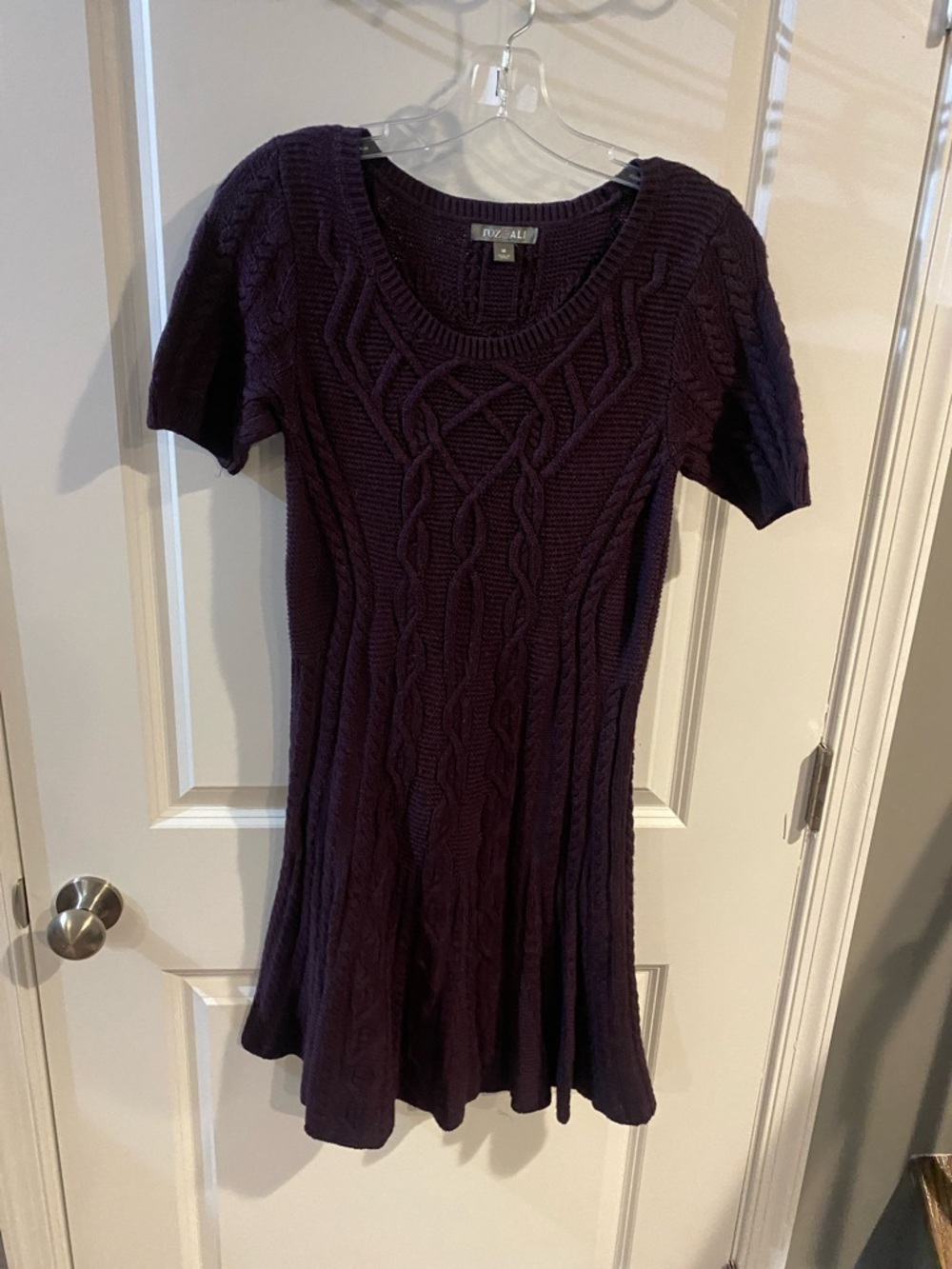 Roz & Ali Purple Cable Knit Midi Dress